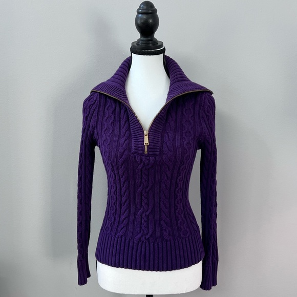 Vintage Black Label Ralph Lauren Cable Knit 1/4 Zip Sweater 100% Cotton in XS - Picture 1 of 8